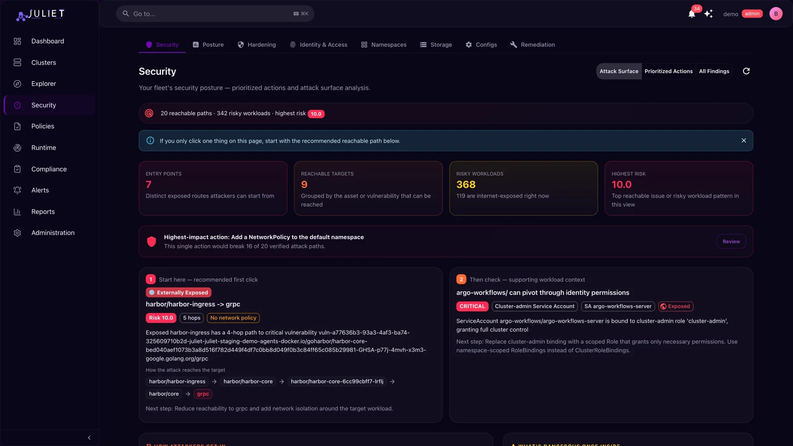 Juliet attack path analysis screenshot